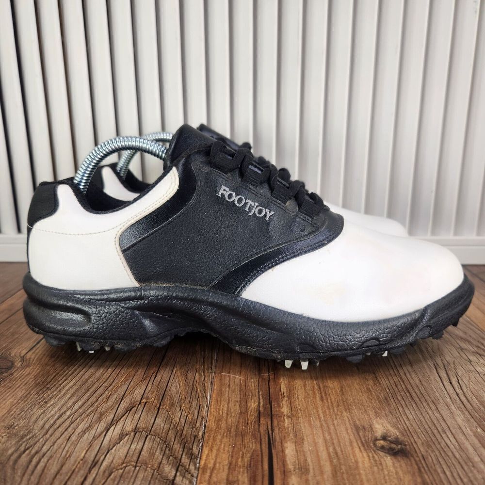Footjoy Greenjoys Mens Size 8M White Black Soft Spikes Athletic Golf Shoes 45407